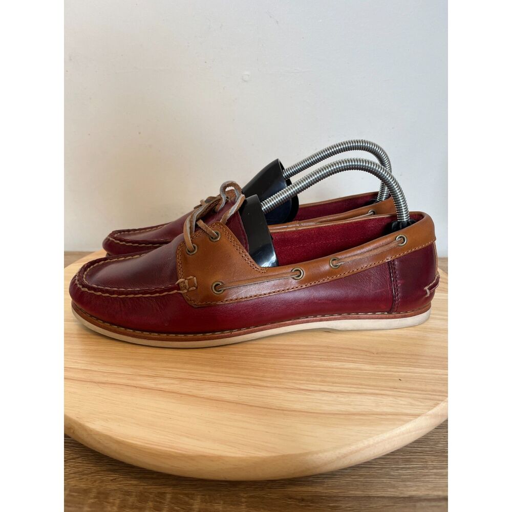 Frye Quincy‎ Womens Size 9.5 Shoes Burgundy Leather Moc Toe Slip On Boat - Picture 4 of 11